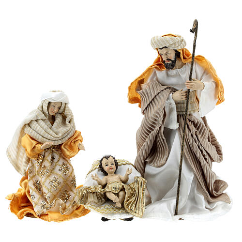Complete Nativity set in painted resin 10 characters golden 26 cm 2