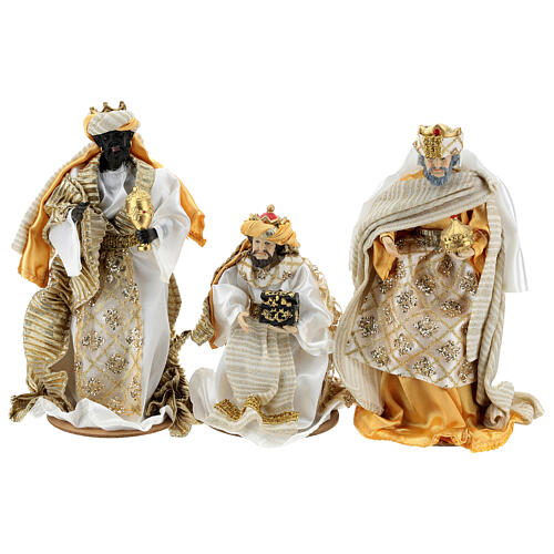 Complete Nativity set in painted resin 10 characters golden 26 cm 5
