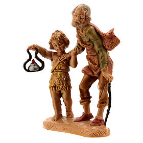 Pastor e criança com lanterna para presépio Fontanini com figuras de altura média 10 cm
