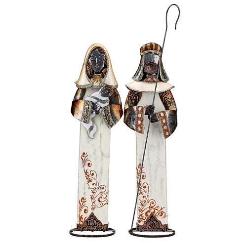 Holy Family stylized set 2 metal statues 63 cm height 1