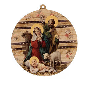 Adorno de Natal madeira moldada com imagem Presépio