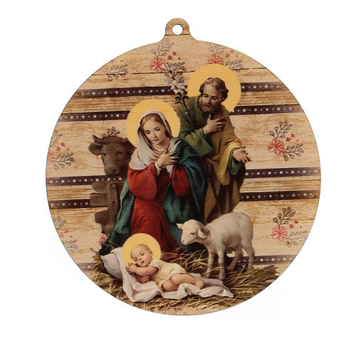 Adorno de Natal madeira moldada com imagem Presépio 1
