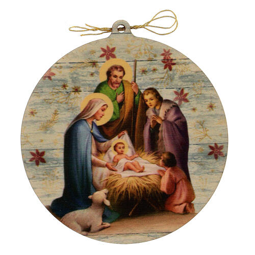 Adorno de Natal madeira moldada com imagem Presépio com pastores 1