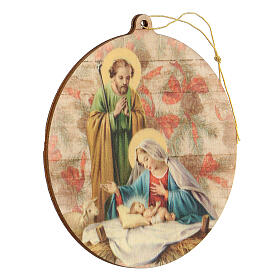 Adorno de Natal madeira moldada com imagem cena Presépio