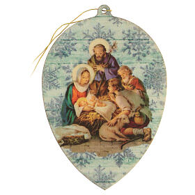 Vintage wooden Christmas ornament, Holy Family with shepherds