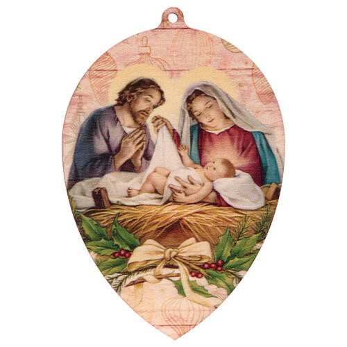 Adorno de Natal madeira moldada com imagem gota Natividade 1