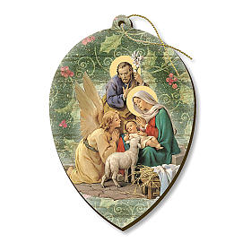 Adorno de Natal madeira moldada com imagem gota Natividade com anjo