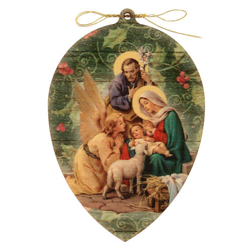 Adorno de Natal madeira moldada com imagem gota Natividade com anjo 1