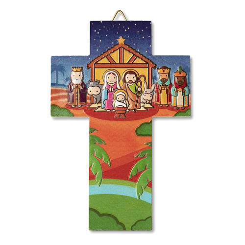 Cross-shaped Christmas decoration with Nativity Scene and "Vieni Bambino Gesù" prayer 1