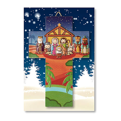 Cross-shaped Christmas decoration with Nativity Scene and "Vieni Bambino Gesù" prayer 3
