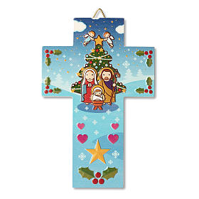 Cross-shaped Christmas decoration with Nativity Scene and "È Natale ogni volta che sorridi" prayer