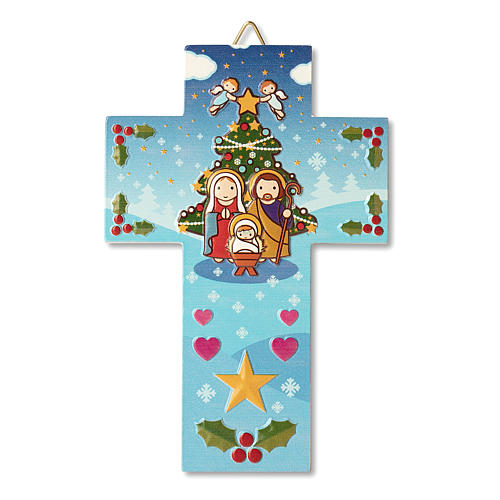 Cross-shaped Christmas decoration with Nativity Scene and "È Natale ogni volta che sorridi" prayer 1