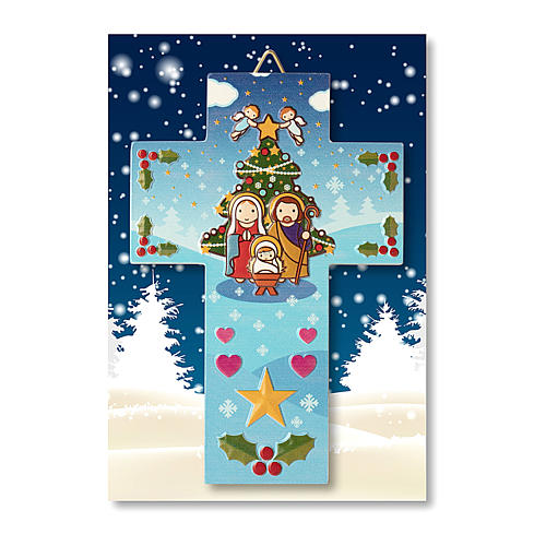 Cross-shaped Christmas decoration with Nativity Scene and "È Natale ogni volta che sorridi" prayer 3