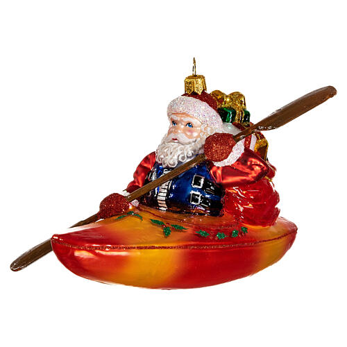 Święty Mikołaj w kajaku ozdoba na choinkę szkło dmuchane 1