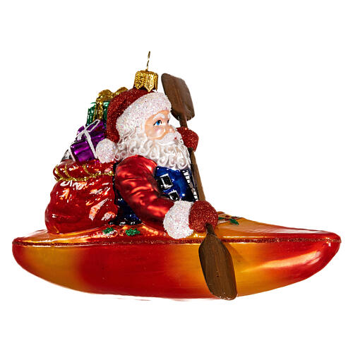 Santa Claus in Kayak Christmas ornament blown glass 3