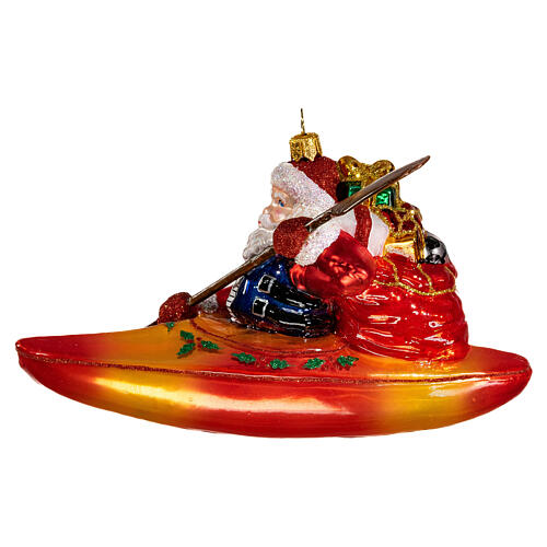 Santa Claus in Kayak Christmas ornament blown glass 4