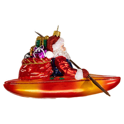 Santa Claus in Kayak Christmas ornament blown glass 5