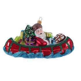 Weihnachtsmann im Kanu, Weihnachtsbaumschmuck aus mundgeblasenem Glas