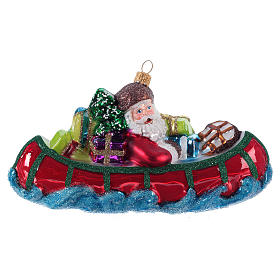 Decorazioni vetro soffiato per albero: Babbo Natale su Canoa addobbo vetro soffiato Albero Natale