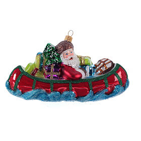 Babbo Natale su Canoa addobbo vetro soffiato Albero Natale