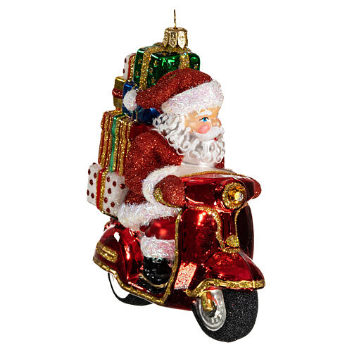 Weihnachtsmann auf Motorroller, Weihnachtsbaumschmuck aus mundgeblasenem Glas 3