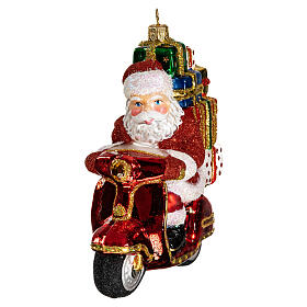 Christmas tree decoration Santa Claus on a motor-scooter in blown glass