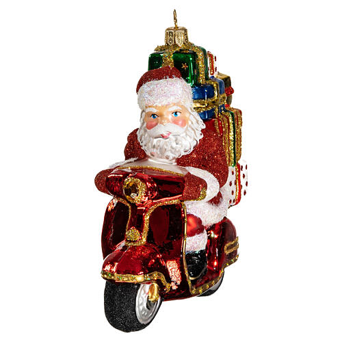 Christmas tree decoration Santa Claus on a motor-scooter in blown glass 1