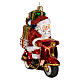Christmas tree decoration Santa Claus on a motor-scooter in blown glass s3