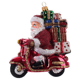 Decorazioni vetro soffiato per albero: Babbo Natale su Scooter addobbo Albero Natale vetro soffiato