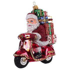 Decorazioni vetro soffiato per albero: Babbo Natale su Scooter addobbo Albero Natale vetro soffiato