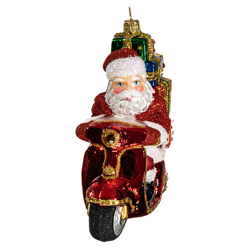 Santa Claus Riding a Scooter blown glass Christmas ornament 4