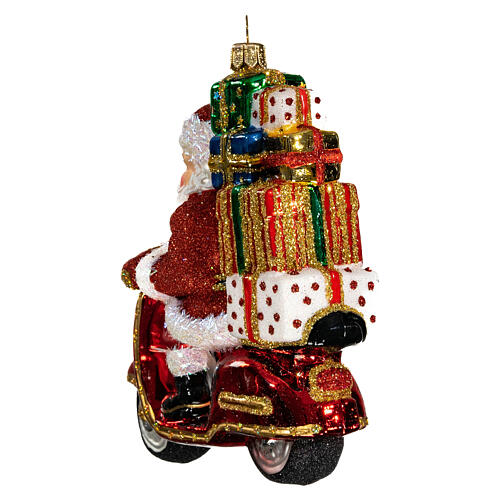 Santa Claus Riding a Scooter blown glass Christmas ornament 5