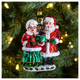 Weihnachtsmann und Weihnachtsfrau, Weihnachtsbaumschmuck aus mundgeblasenem Glas