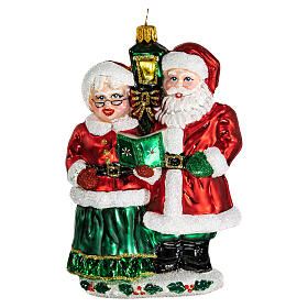 Christmas tree decoration Mr and Mrs Santa Claus in blown glass