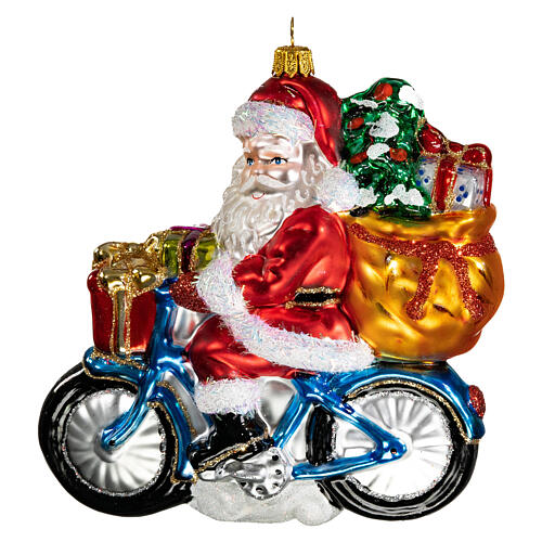 Weihnachtsmann auf Fahrrad, Weihnachtsbaumschmuck aus mundgeblasenem Glas 1