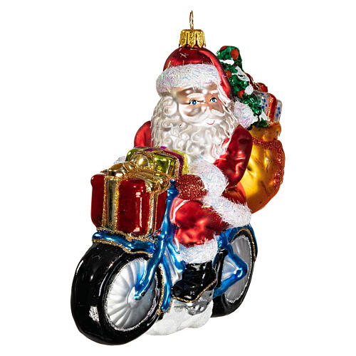Weihnachtsmann auf Fahrrad, Weihnachtsbaumschmuck aus mundgeblasenem Glas 3