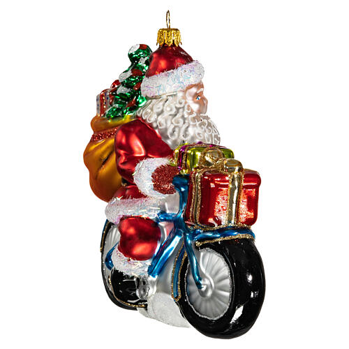 Weihnachtsmann auf Fahrrad, Weihnachtsbaumschmuck aus mundgeblasenem Glas 4