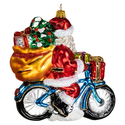 Weihnachtsmann auf Fahrrad, Weihnachtsbaumschmuck aus mundgeblasenem Glas 5