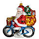 Weihnachtsmann auf Fahrrad, Weihnachtsbaumschmuck aus mundgeblasenem Glas s1