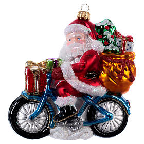 Père Noël à vélo décoration Sapin Noël verre soufflé