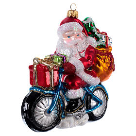 Père Noël à vélo décoration Sapin Noël verre soufflé