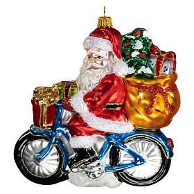 Święty Mikołaj na rowerze ozdoba na choinkę szkło dmuchane