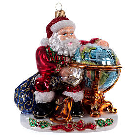 Weihnachtsmann mit Globus, Weihnachtsbaumschmuck aus mundgeblasenem Glas