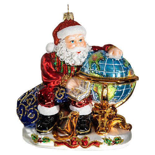 Weihnachtsmann mit Globus, Weihnachtsbaumschmuck aus mundgeblasenem Glas 1