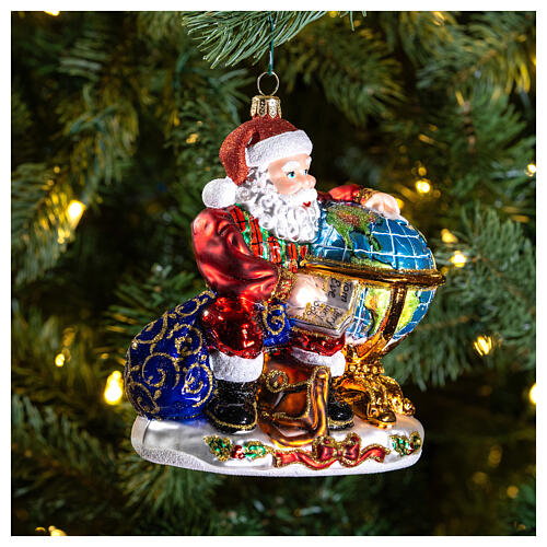 Weihnachtsmann mit Globus, Weihnachtsbaumschmuck aus mundgeblasenem Glas 2