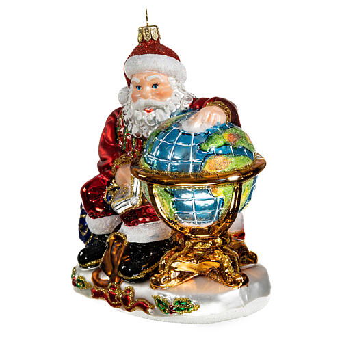 Weihnachtsmann mit Globus, Weihnachtsbaumschmuck aus mundgeblasenem Glas 3