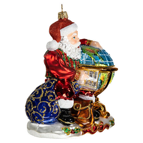 Weihnachtsmann mit Globus, Weihnachtsbaumschmuck aus mundgeblasenem Glas 4