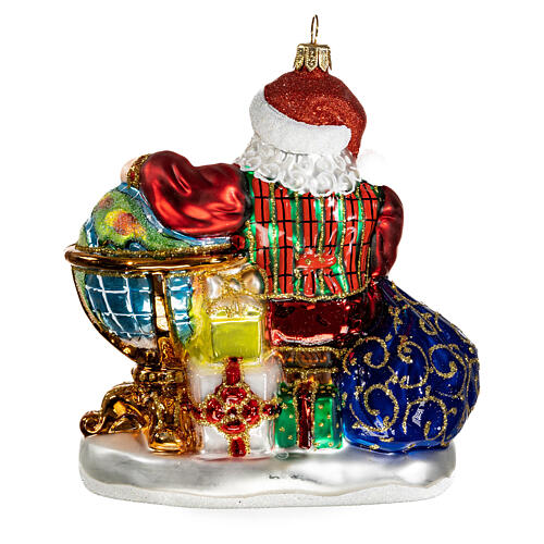 Weihnachtsmann mit Globus, Weihnachtsbaumschmuck aus mundgeblasenem Glas 5