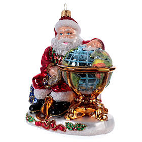 Père Noël avec mappemonde décoration Sapin Noël verre soufflé