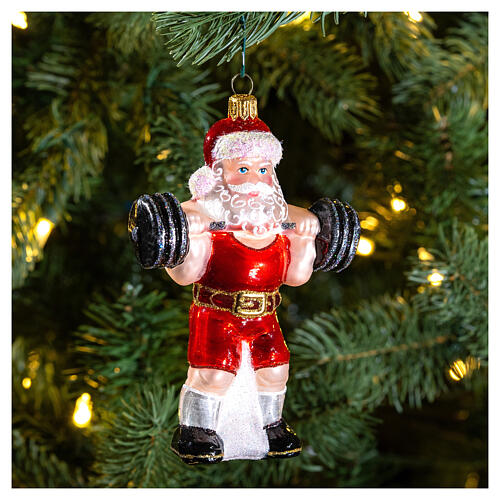 Père Noël avec haltères décoration Sapin Noël verre soufflé 2